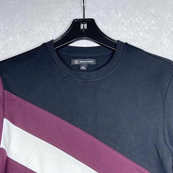 INC Sweatshirt Mens Size X-Small Black Burgundy Colorblock Regular Fit Crewneck - Picture 2 of 10